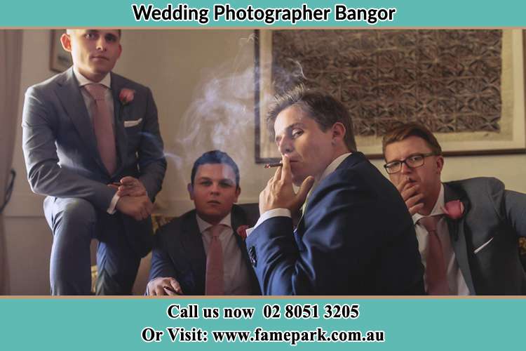 Photo of the Groom and the groomsmen relaxing Bangor NSW 2234