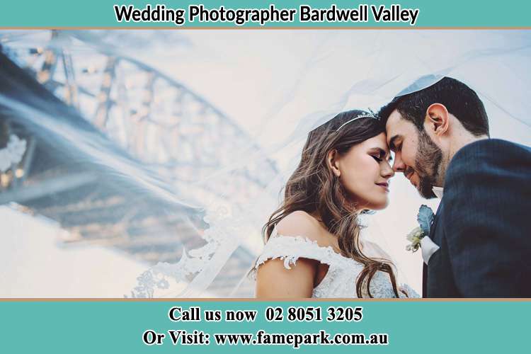 Close up photo of the Bride and the Groom under the bridge Bardwell Valley NSW 2207