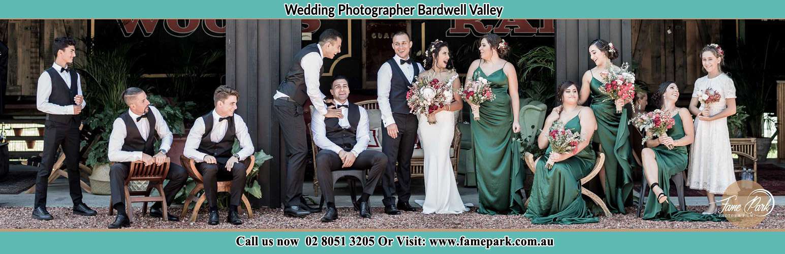 The Bride and the Groom with their entourage pose for the camera Bardwell Valley NSW 2207