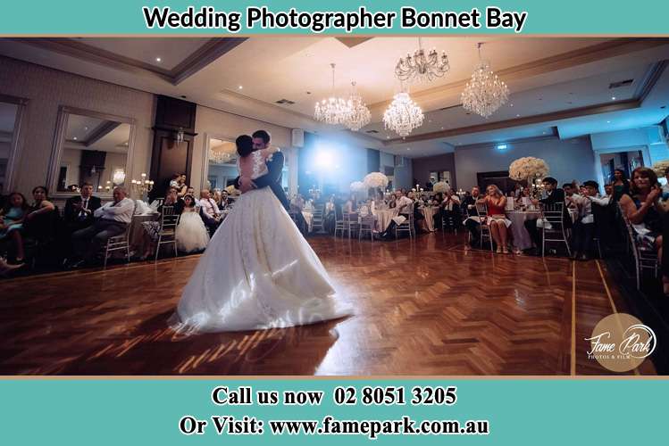 Photo of the Bride and the Groom hugging on the dance floor Bonnet Bay NSW 2226