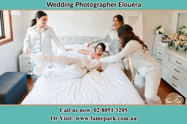 Photo of the Bride and the bridesmaids playing on bed Elouera NSW 2230