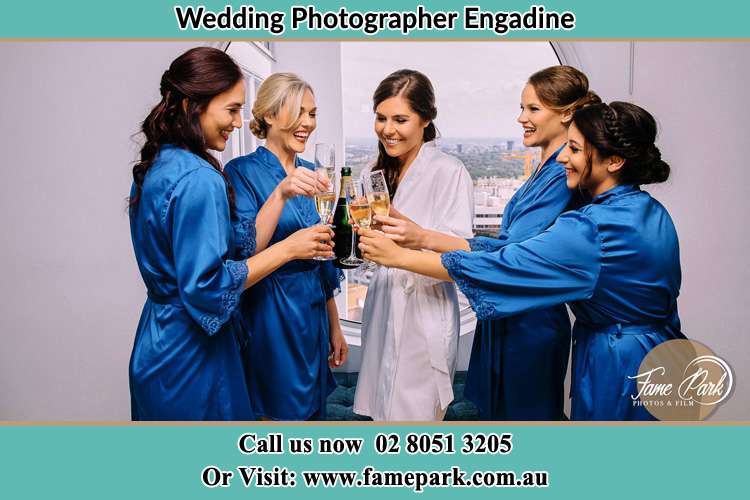 Photo of the Bride and the bridesmaids having wine Engadine NSW 2233