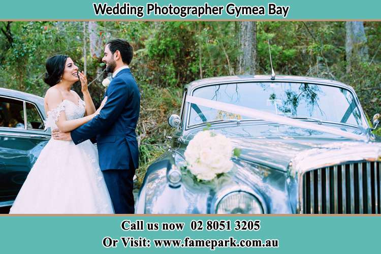 Photo of the Bride and the Groom near the bridal car Gymea Bay NSW 2227