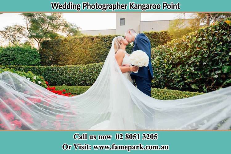 Photo of the Bride and the Groom kissing at the garden Kangaroo Point NSW 2224