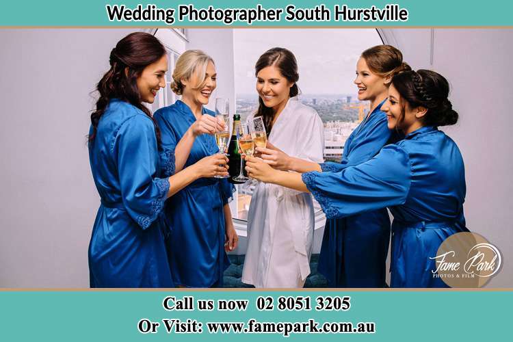 Photo of the Bride and the bridesmaids having wine South Hurstville NSW 2221