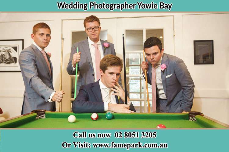 Photo of the Groom and the groomsmen playing billiard Yowie Bay NSW 2228